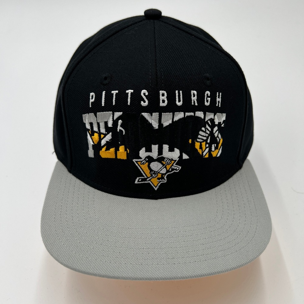 Adidas Pittsburgh Penguins NHL Snapback Hat Black Grey Yellow Flat Brim‎ OSFA